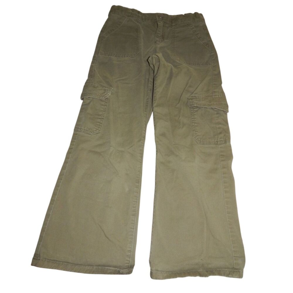 Wonder Nation Girls Size 10 Olive Green Wide Leg Cargo Jeans Adj. Waist Stretch